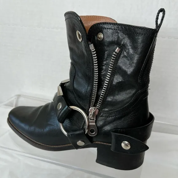 Frye Black Moto Boots W/Studded Accents, Made in Italy, Women’s 9.5