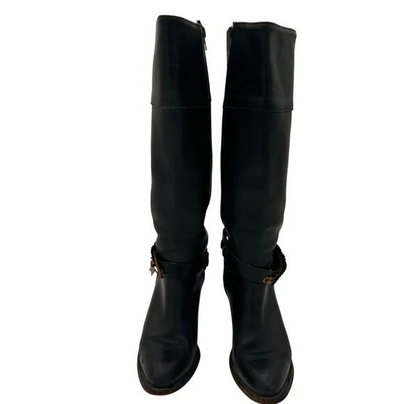 Frye Black Tall Leather Western Boots with Feather Detail Size 6 B