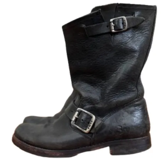 Frye blk Engineer blk 100% leather moto boots SZ 6