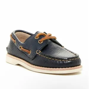 Frye Boys Sully Boat Slip On Pebbled Leather Moccasin Shoes In Navy 3 Youth NWT!