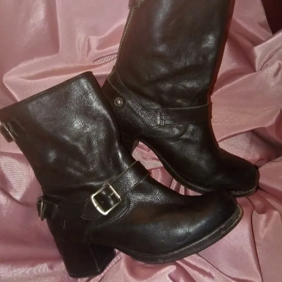 Frye Buckle Moto Ankle Boots Vicky, black