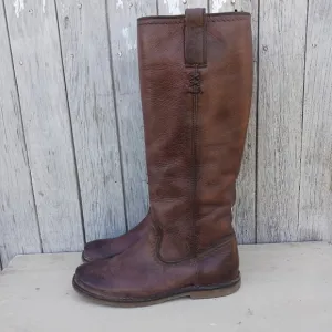 Frye Celia x Stitch Tall Riding Boots Womens Size 6B Tan Brown Leather Pull on