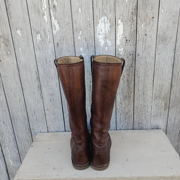Frye Celia x Stitch Tall Riding Boots Womens Size 6B Tan Brown Leather Pull on