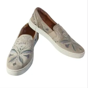 Frye Ivy Embroidered Sneakers size 10 Women's Studded Suede Slip On Shoes