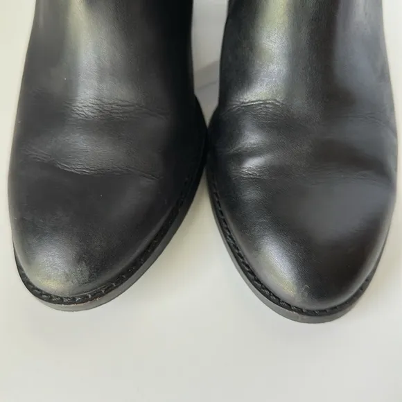 Frye Lacy Black Zip Ankle Boots Leather Side Zipper Block Heel Stitching Detail