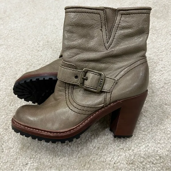 FRYE Lucy Engineer Boots Booties Green Brown Leather Women’s Size 6  (76755),