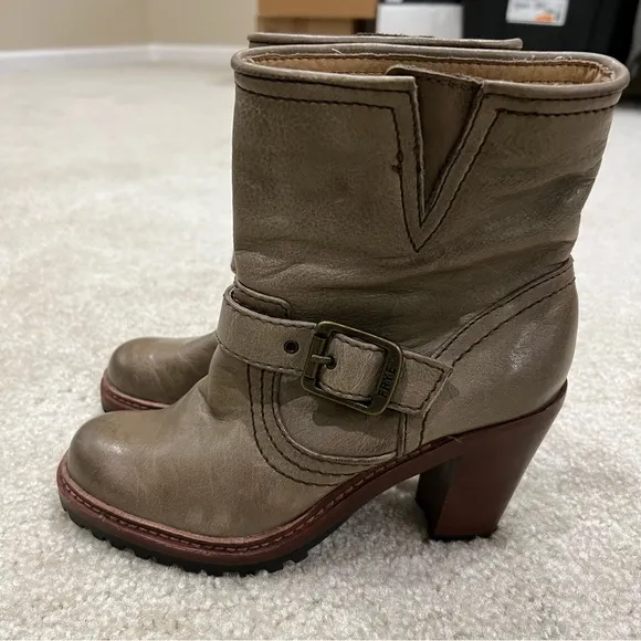 FRYE Lucy Engineer Boots Booties Green Brown Leather Women’s Size 6  (76755),