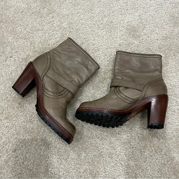 FRYE Lucy Engineer Boots Booties Green Brown Leather Women’s Size 6  (76755),