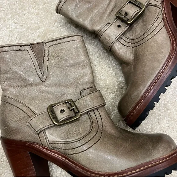 FRYE Lucy Engineer Boots Booties Green Brown Leather Women’s Size 6  (76755),