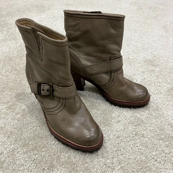 FRYE Lucy Engineer Boots Booties Green Brown Leather Women’s Size 6  (76755),