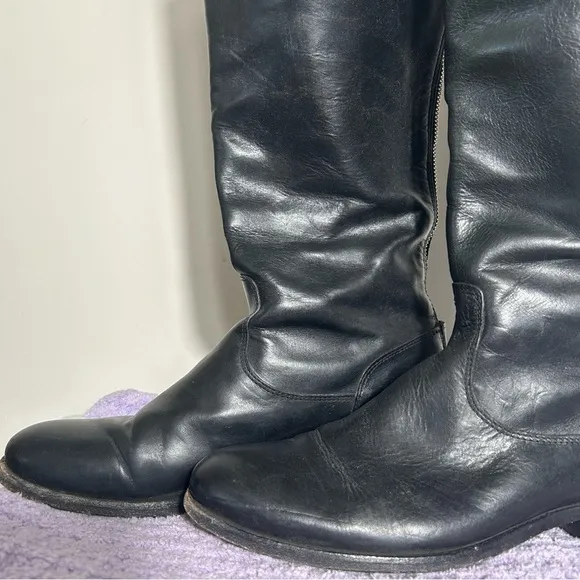 Frye Melissa Button Back Zip Leather Riding Boots Black Equestrian Women SZ 8.5