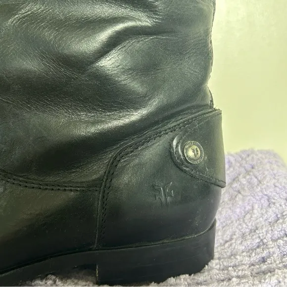 Frye Melissa Button Back Zip Leather Riding Boots Black Equestrian Women SZ 8.5