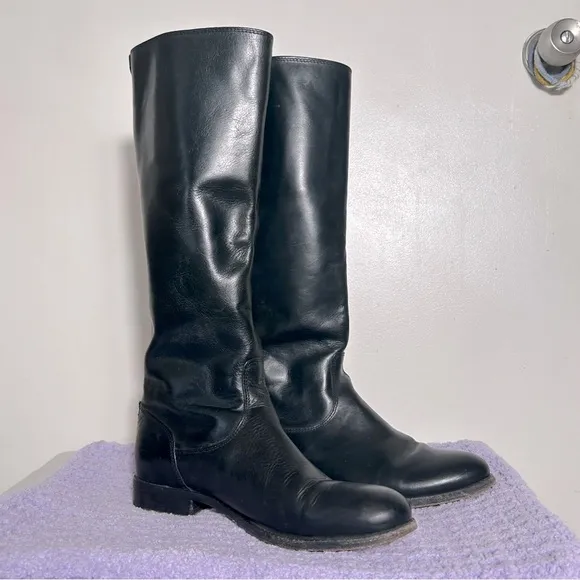 Frye Melissa Button Back Zip Leather Riding Boots Black Equestrian Women SZ 8.5