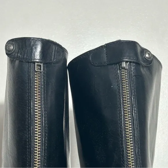Frye Melissa Button Back Zip Leather Riding Boots Black Equestrian Women SZ 8.5