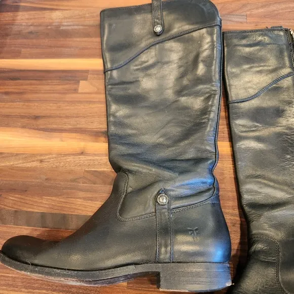 Frye Melissa Button Womens Black Leather Boots Extended Calf