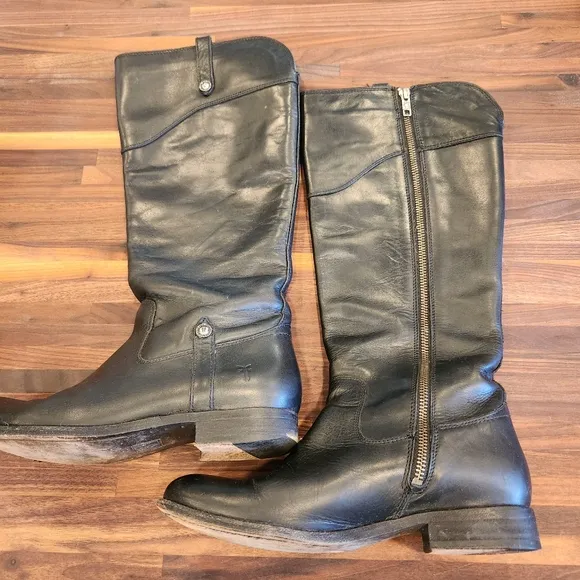 Frye Melissa Button Womens Black Leather Boots Extended Calf