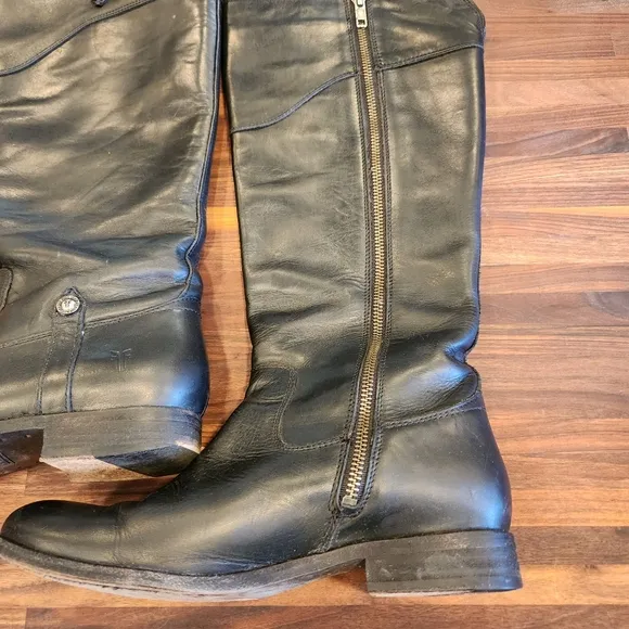 Frye Melissa Button Womens Black Leather Boots Extended Calf