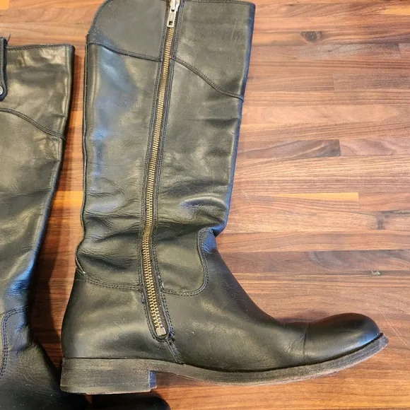 Frye Melissa Button Womens Black Leather Boots Extended Calf