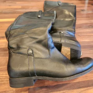Frye Melissa Button Womens Black Leather Boots Extended Calf