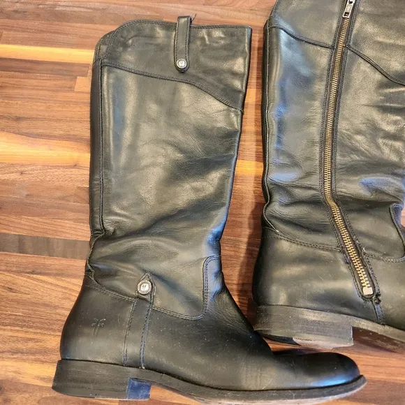 Frye Melissa Button Womens Black Leather Boots Extended Calf