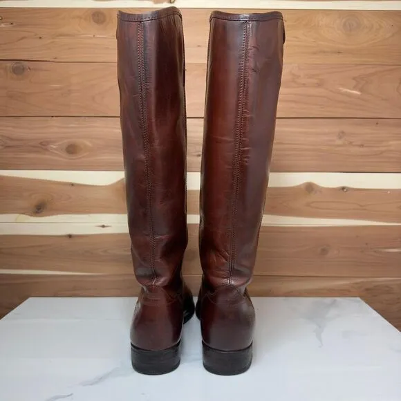 FRYE Melissa II Button Classic Brown Leather Riding Boots Knee High size 7.5