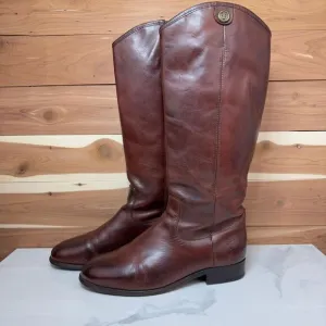 FRYE Melissa II Button Classic Brown Leather Riding Boots Knee High size 7.5
