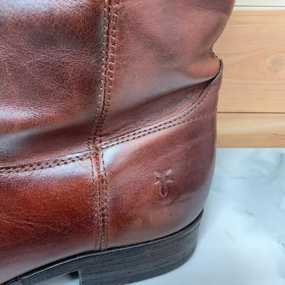 FRYE Melissa II Button Classic Brown Leather Riding Boots Knee High size 7.5