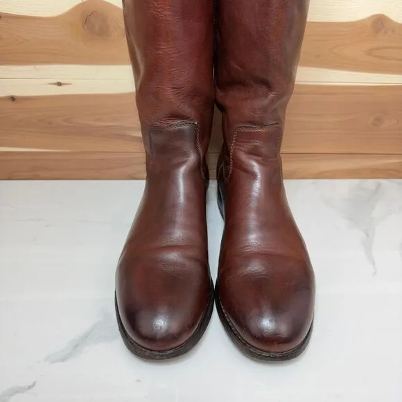 FRYE Melissa II Button Classic Brown Leather Riding Boots Knee High size 7.5