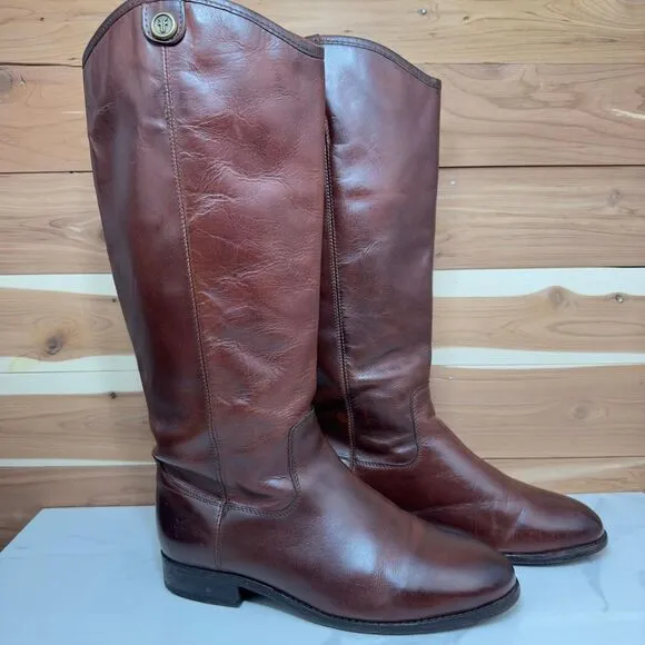 FRYE Melissa II Button Classic Brown Leather Riding Boots Knee High size 7.5