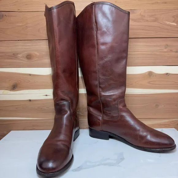 FRYE Melissa II Button Classic Brown Leather Riding Boots Knee High size 7.5