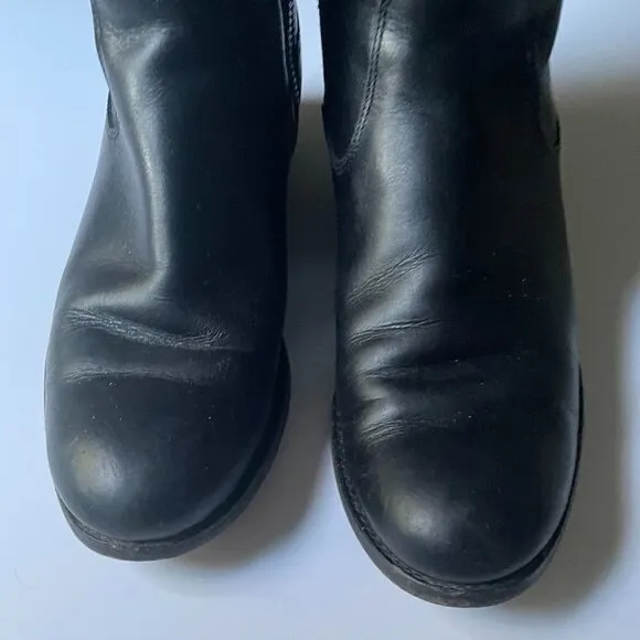 Frye Melissa Tab Black Leather Tall Knee High Side Zip Riding Boots Women's 6