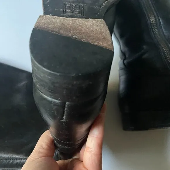 Frye Melissa Tab Black Leather Tall Knee High Side Zip Riding Boots Women's 6
