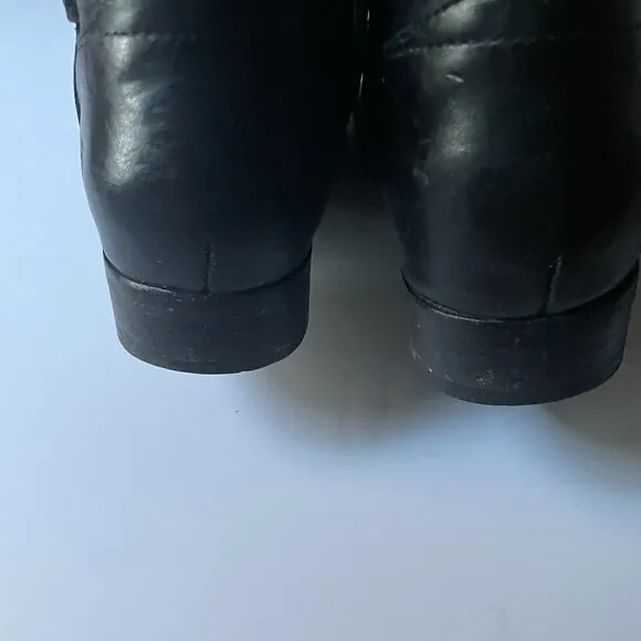 Frye Melissa Tab Black Leather Tall Knee High Side Zip Riding Boots Women's 6