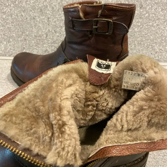Frye Men's Brown Leather Shearling Boots size 10