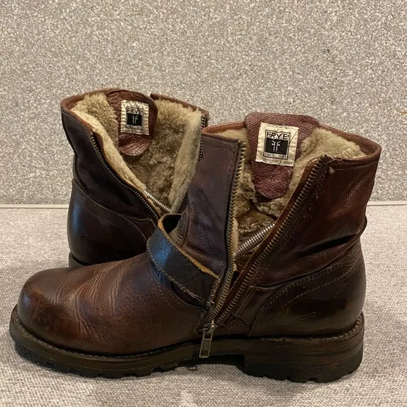 Frye Men's Brown Leather Shearling Boots size 10