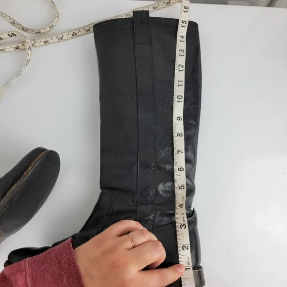 Frye Paige Studded Tall Riding Leather Boots Black 7.5