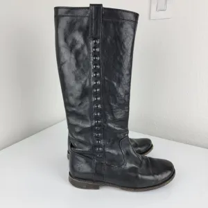 Frye Paige Studded Tall Riding Leather Boots Black 7.5