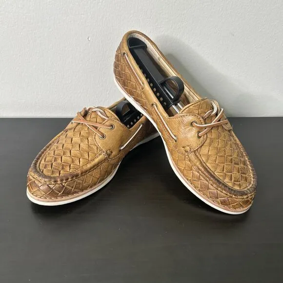 Frye Quincy Soft‎ Weave Boat Shoe Women's Size 7.5 Camel Brown EUC