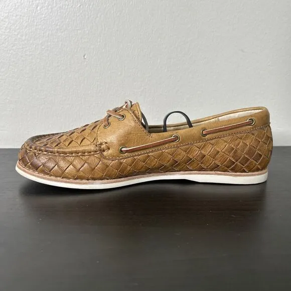 Frye Quincy Soft‎ Weave Boat Shoe Women's Size 7.5 Camel Brown EUC