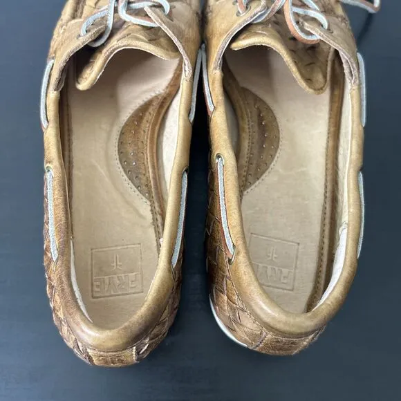 Frye Quincy Soft‎ Weave Boat Shoe Women's Size 7.5 Camel Brown EUC