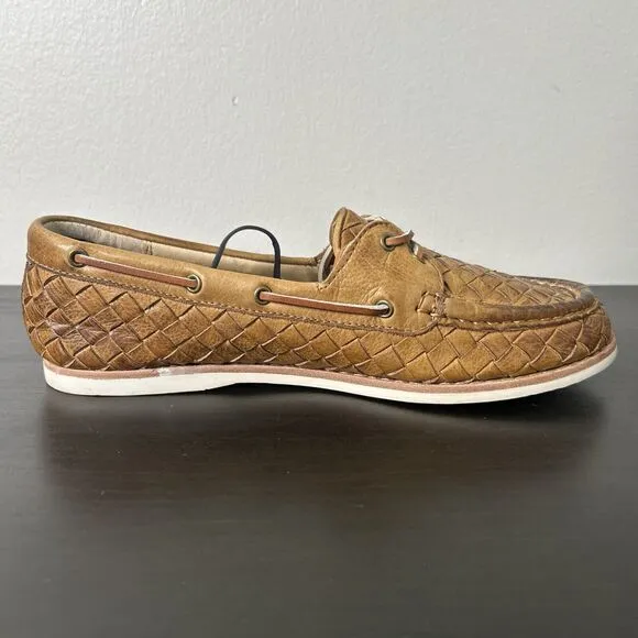 Frye Quincy Soft‎ Weave Boat Shoe Women's Size 7.5 Camel Brown EUC