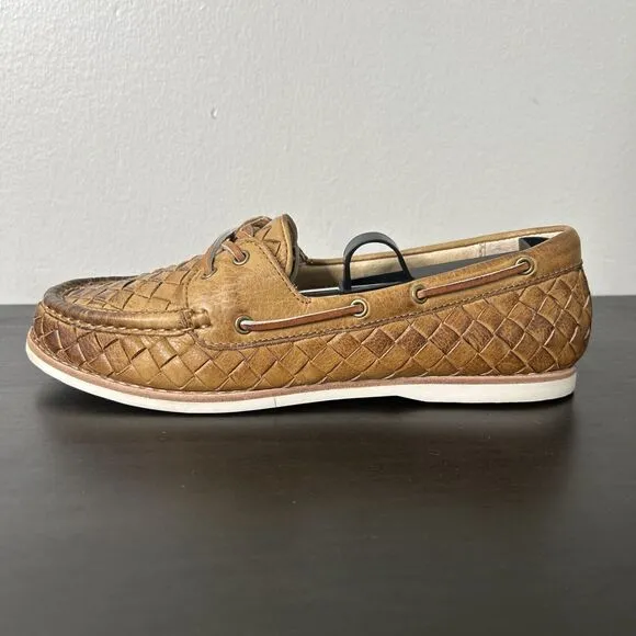 Frye Quincy Soft‎ Weave Boat Shoe Women's Size 7.5 Camel Brown EUC