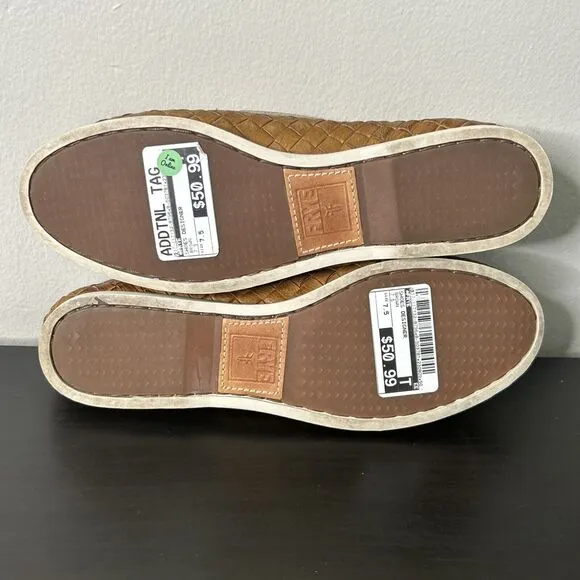 Frye Quincy Soft‎ Weave Boat Shoe Women's Size 7.5 Camel Brown EUC