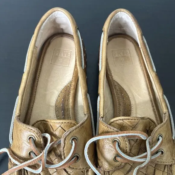Frye Quincy Soft‎ Weave Boat Shoe Women's Size 7.5 Camel Brown EUC
