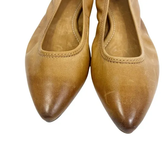 FRYE Regina Pointed Toe Smooth Tan Leather Ballet Flats Women's 9.5