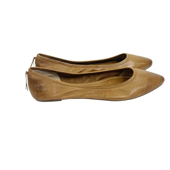 FRYE Regina Pointed Toe Smooth Tan Leather Ballet Flats Women's 9.5