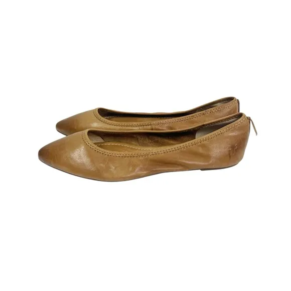 FRYE Regina Pointed Toe Smooth Tan Leather Ballet Flats Women's 9.5