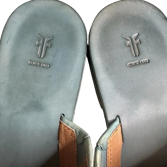 FRYE Robin Slide Women’s Blue Leather Sandals Slip On, Slides Shoes. Size 7
