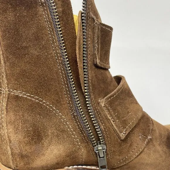 Frye Sabrina Boots Womens 5.5 Brown Suede Double Buckle Side Zip Ankle USA Made