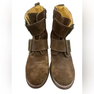 Frye Sabrina Boots Womens 8.5 Brown Suede Double Buckle Side Zip Ankle B7
